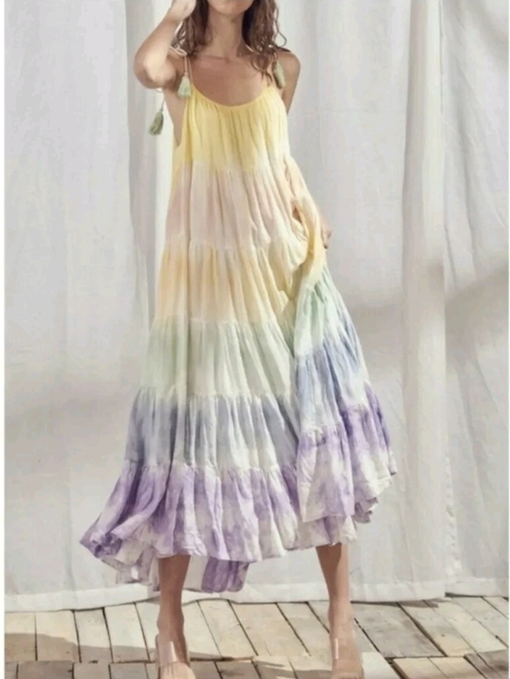 Storia Pastel Ombre Tiered Maxi Dress with Tie Straps...Size:S